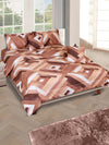 Brown Geometric Printed Cotton Double Queen Bedding Set With Pillow Cover