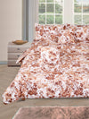 Cream & Brown Floral Printed Cotton Double Queen Bedding Set With Pillow Cover