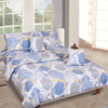 Blue & Silver Geometric Printed Cotton Double Queen Bedding Set With Pillow Cover