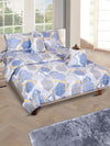 Blue & Silver Geometric Printed Cotton Double Queen Bedding Set With Pillow Cover