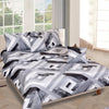 Grey & Silver Geometric Printed Cotton Double Queen Bedding Set With Pillow Cover