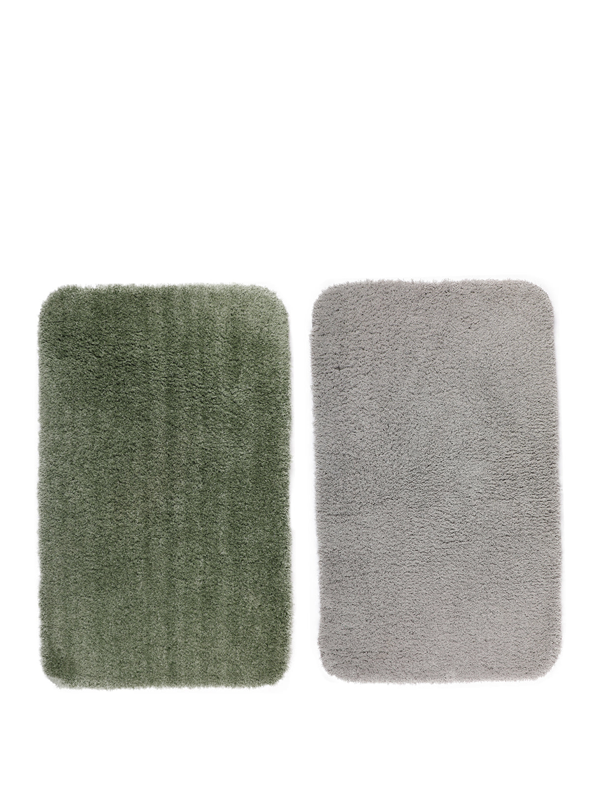 Green & Silver Set of 2 Solid Patterned Microfiber Bathmat