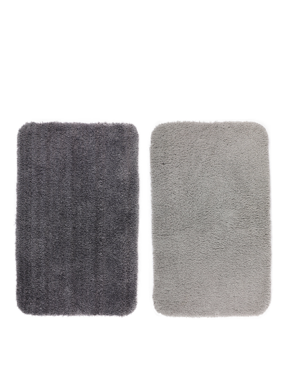 Silver & Grey Set of 2 Solid Patterned Microfiber Bathmat