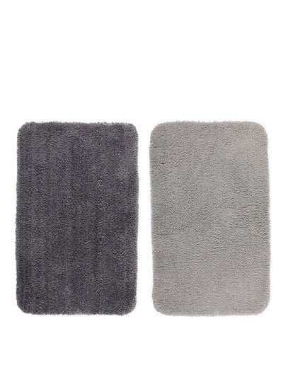 Silver & Grey Set of 2 Solid Patterned Microfiber Bathmat