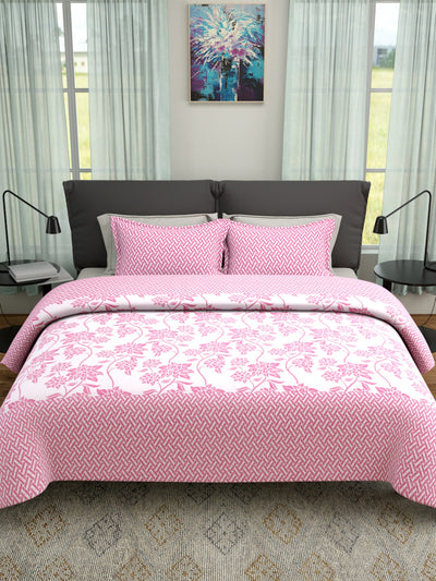 Pink & Beige Double Bed Cover with 2 Pillow Covers