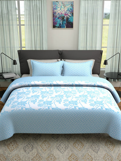 Blue & Beige Double Bed Cover with 2 Pillow Covers