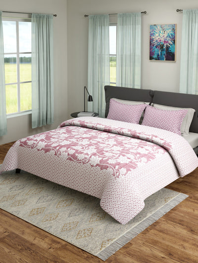 Maroon & White Double Bed Cover with 2 Pillow Covers