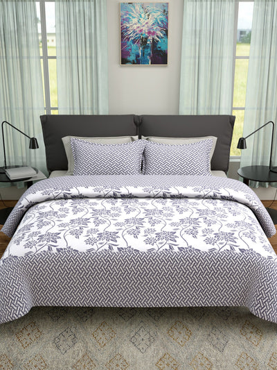 Grey & White Double Bed Cover with 2 Pillow Covers