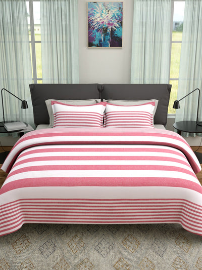 Pink & White Double Bed Cover with 2 Pillow Covers