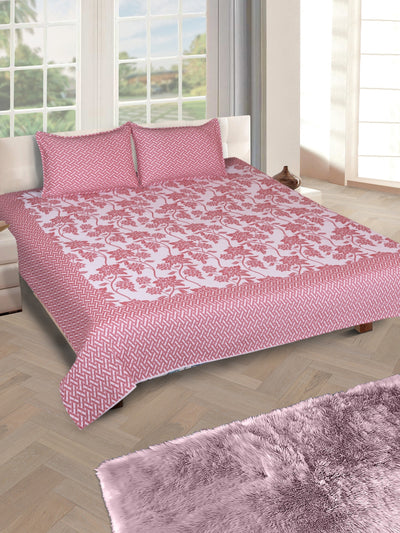 Pink & White Double Bedsheet with 2 Pillow Covers