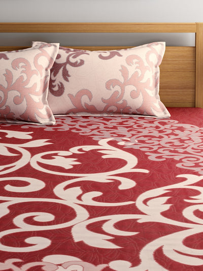 Red Double Bed Cover with 2 Pillow Covers