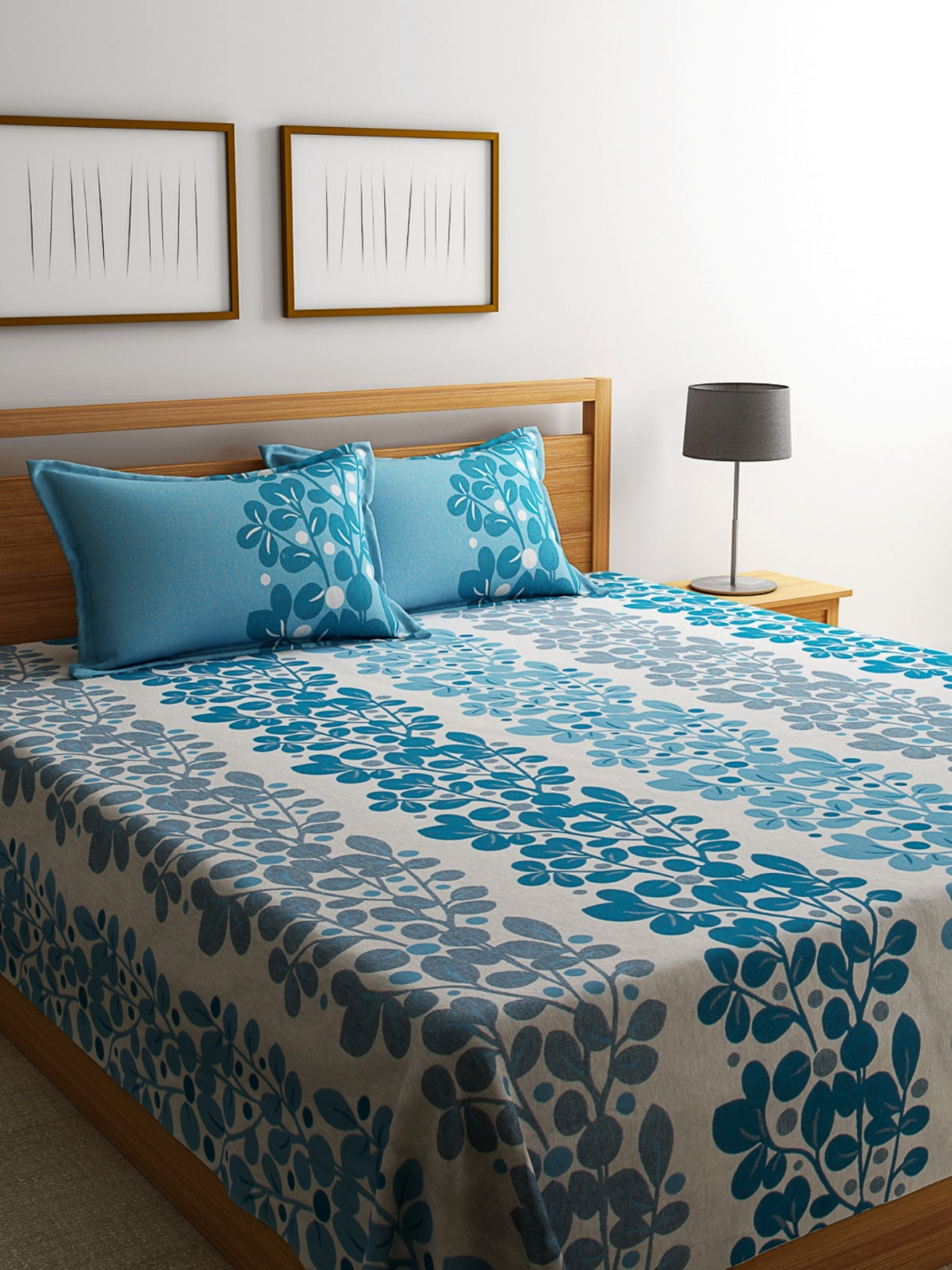 Turquoise Blue Double Bed Cover with 2 Pillow Covers