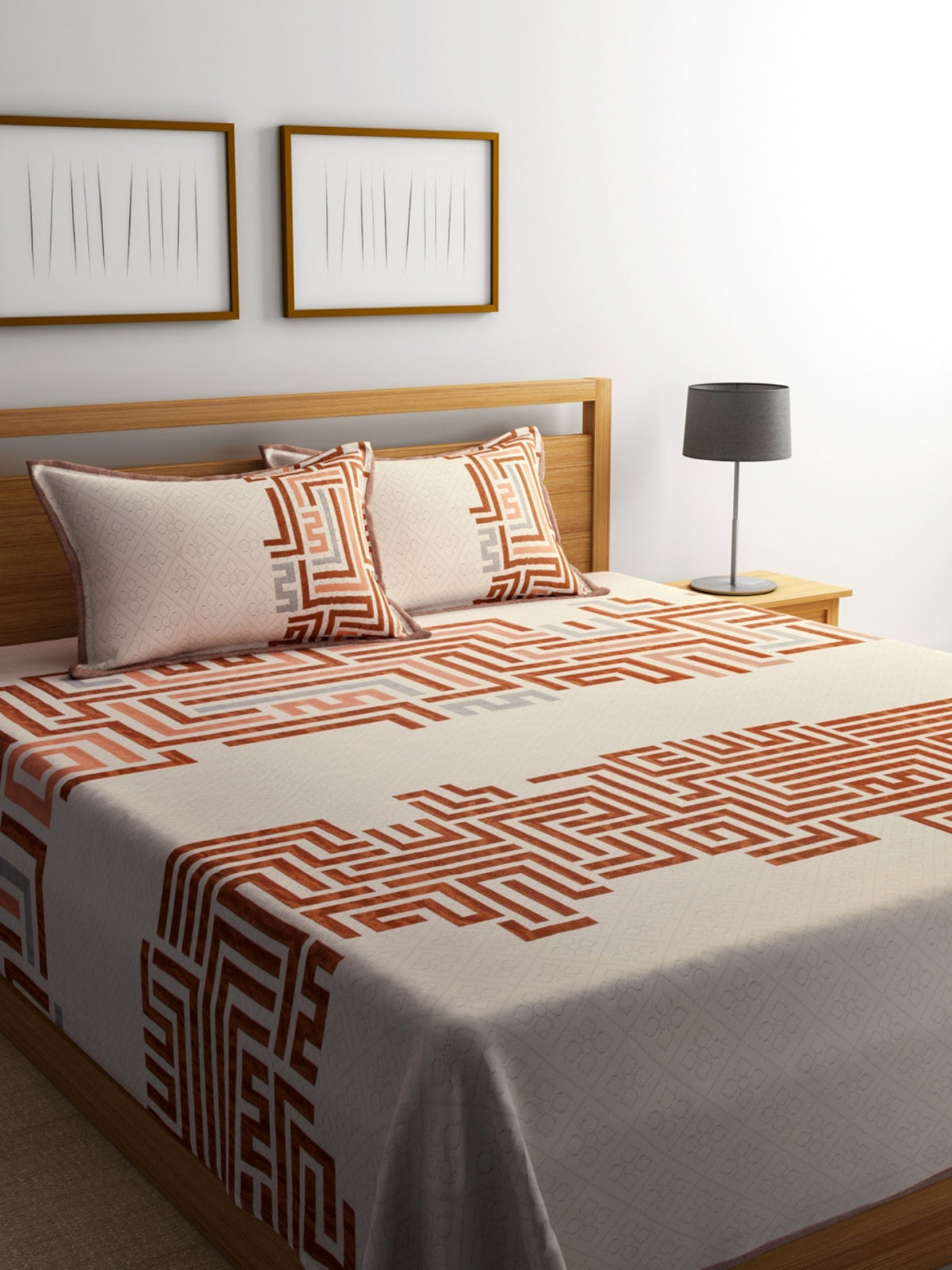 Rust Double Bed Cover with 2 Pillow Covers