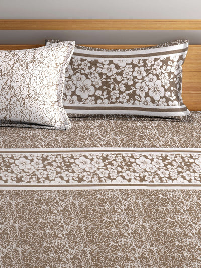 Beige & Off White Double Bed Cover with 2 Pillow Covers