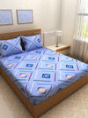 ROMEE Blue Geometric 144 TC King Bedsheet with 2 Pillow Covers