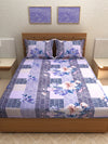 ROMEE Blue Floral 144 TC King Bedsheet with 2 Pillow Covers