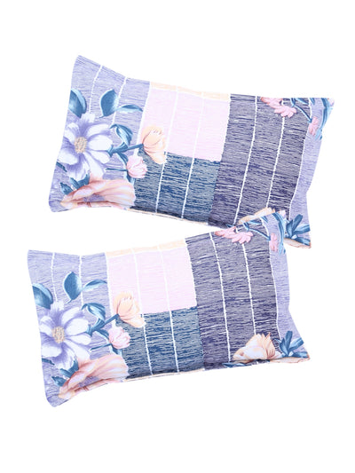 Blue Floral Patterned 144 TC Queen Bedsheet with 2 Pillow Covers