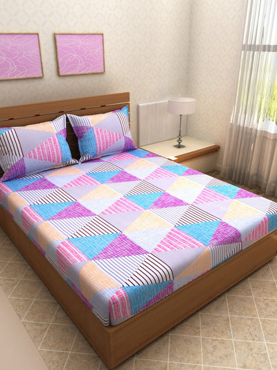 Multicolor Geometric Patterned 144 TC Queen Bedsheet with 2 Pillow Covers