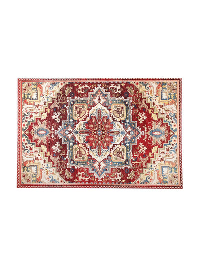Red & Beige 3 ft x 5 ft Ethnic Motifs Patterned Carpet