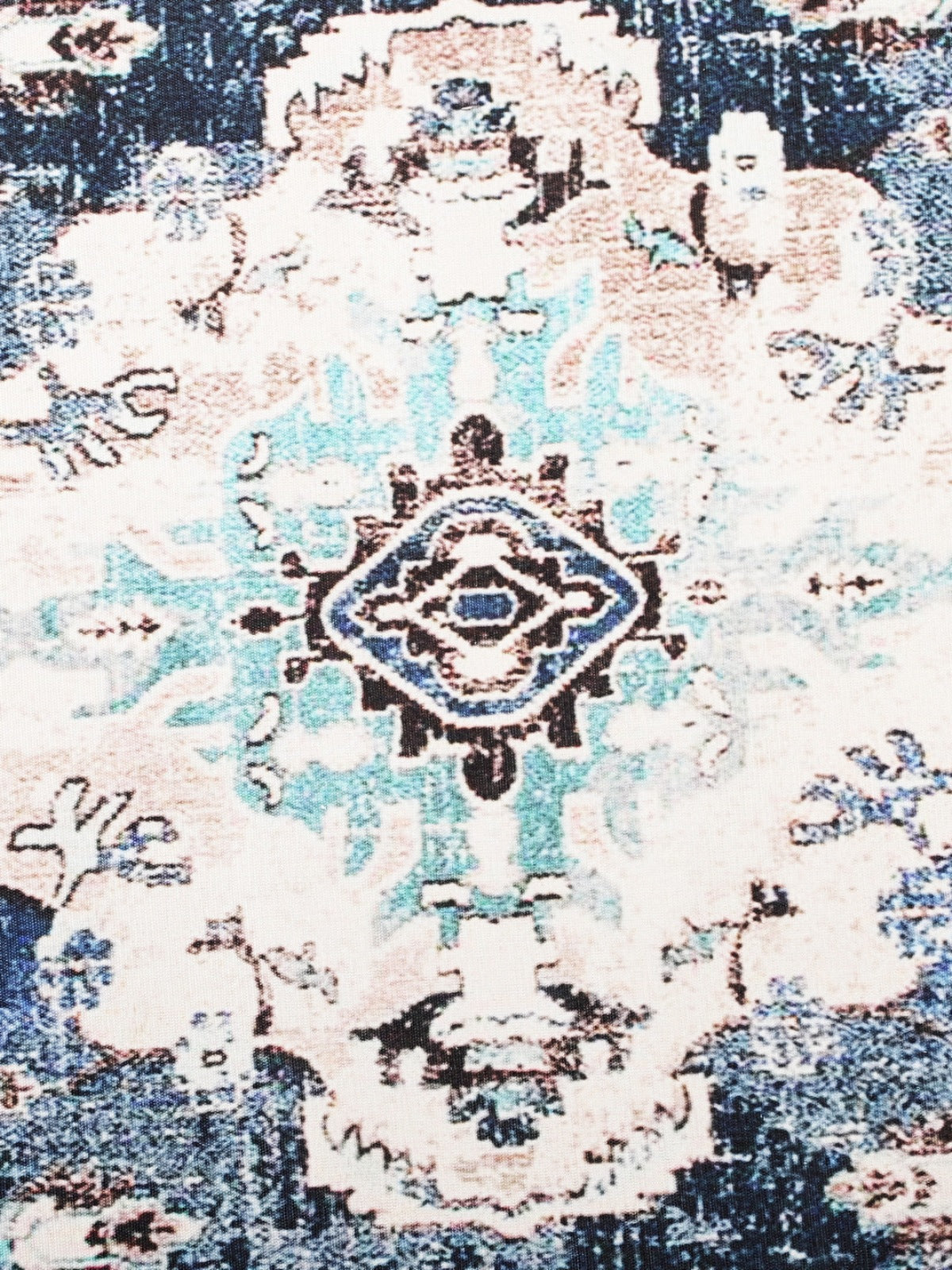 Blue & Cream Ethnic Motifs Anti-Skid Carpet/Dhurrie