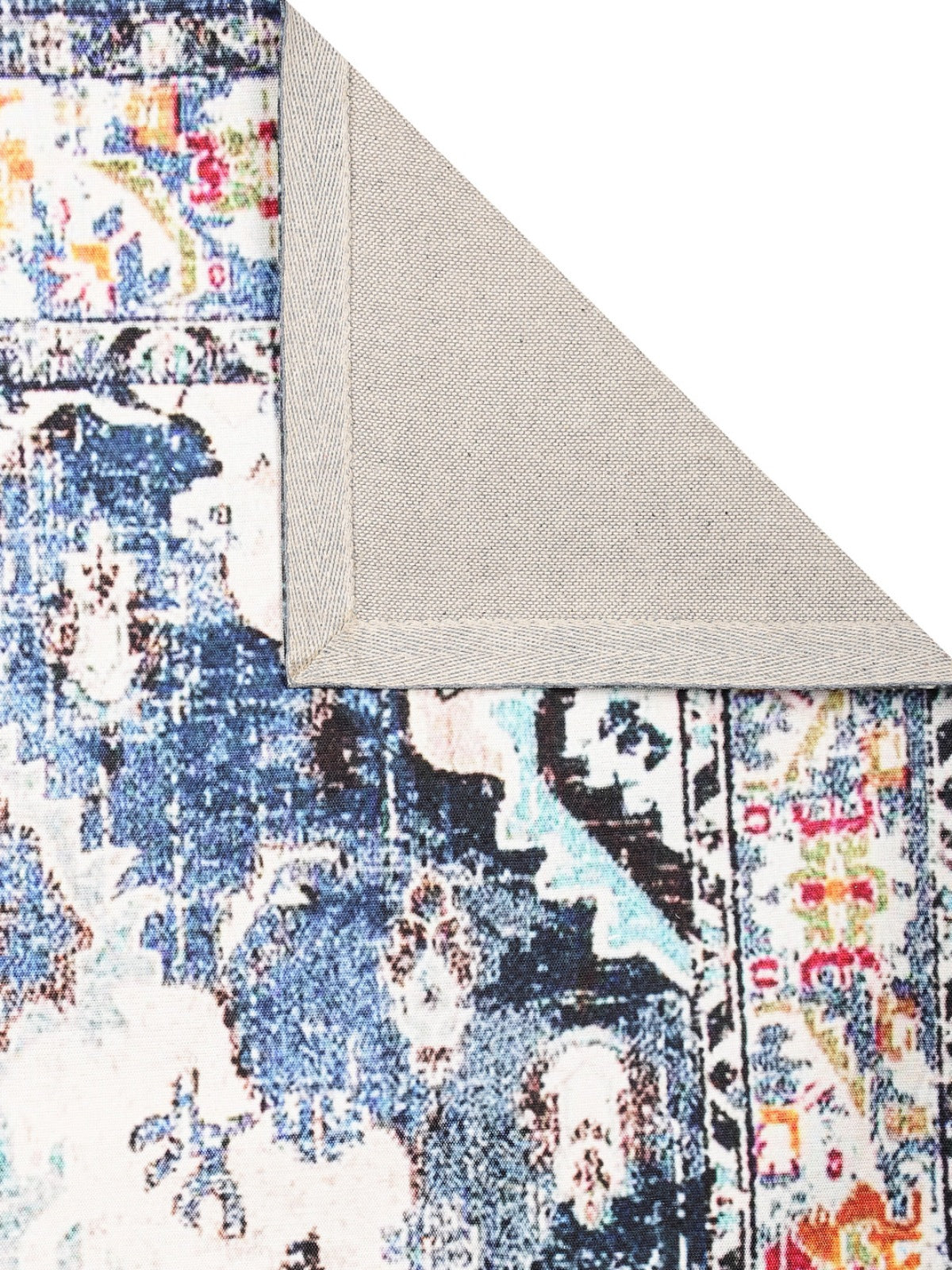 Blue & Cream Ethnic Motifs Anti-Skid Carpet/Dhurrie