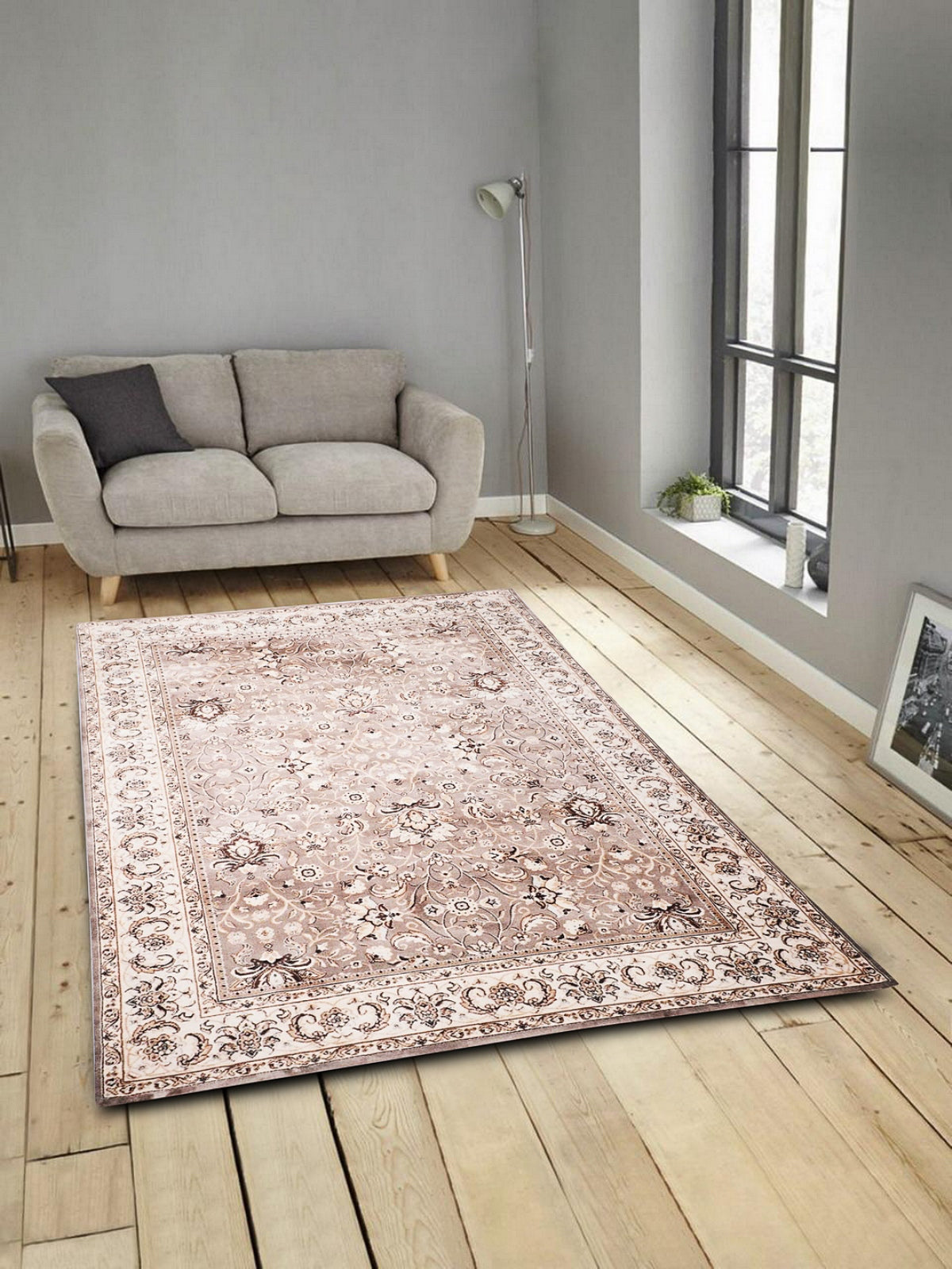 Beige & Cream Floral Anti-Skid Carpet/Dhurrie