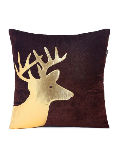 Soft Polyester Velvet Deer Patchwork Designer Cushion Covers 16x16 inches, Set of 5 - Brown