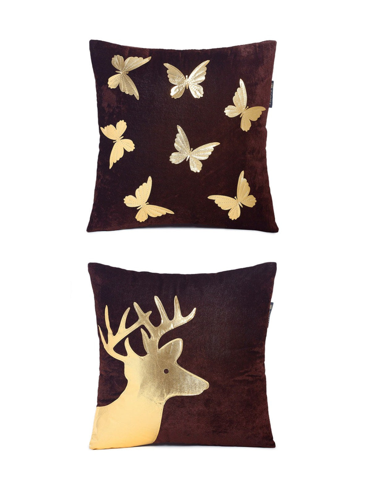 Multi Design 4 Piece Velvet Cushion Cover Set - 16" x 16", Brown