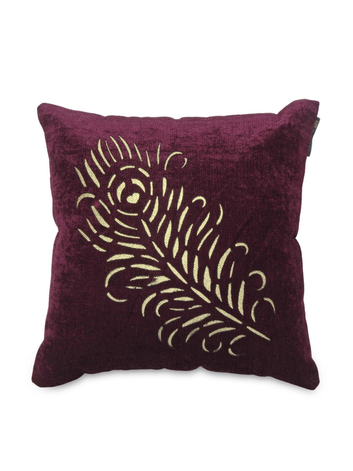 Peacock Feather Cut Designer Velvet Cushion Covers 16 inch x 16 inch, Set of 5 - Purple