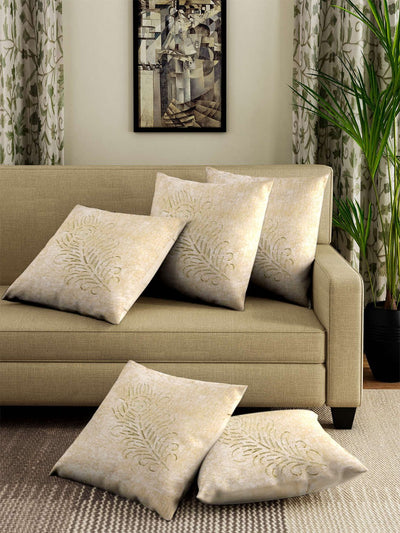 Feather Design Laser Cut Soft Velvet Cushion Covers 16x16 Set of 5 - Beige