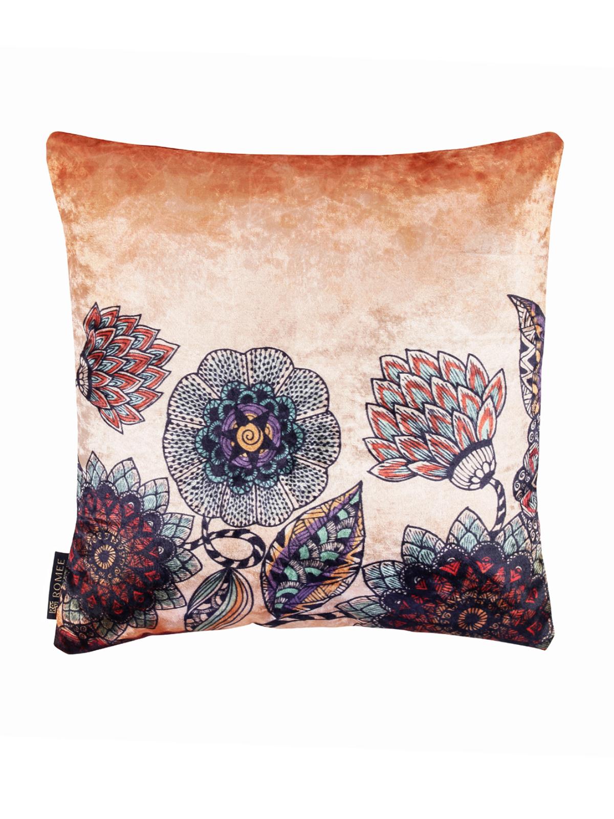 Soft Velvet Floral Print Throw Pillow/Cushion Covers Set of 5, 16x16 inches - Multicolor