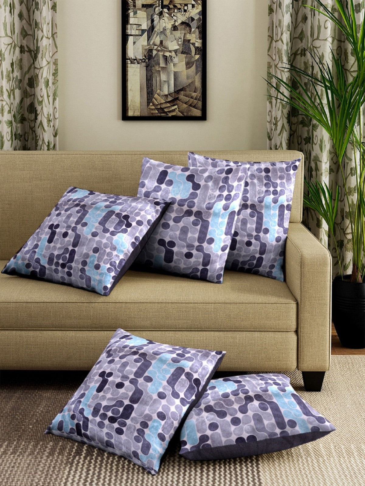 Abstract Velvet Cushion Cover 16" x 16" Set of 5 - Purple and Blue