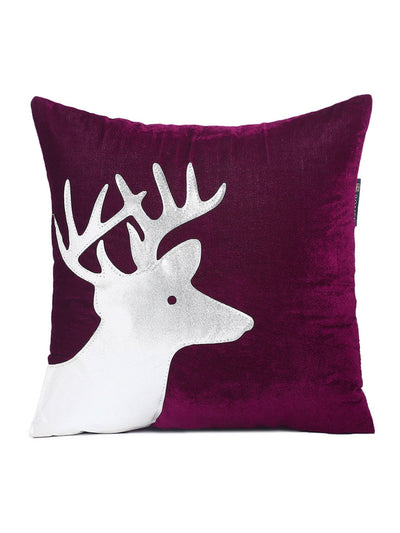 Soft Polyester Velvet Deer Patchwork Designer Cushion Covers 16x16 inches, Set of 5 - Purple