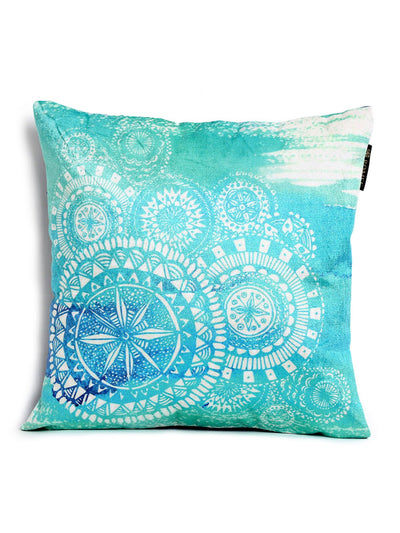 Soft Velvet Circle Floral Print Throw Pillow/Cushion Covers Set of 5, 16x16 inches - Turquoise Blue