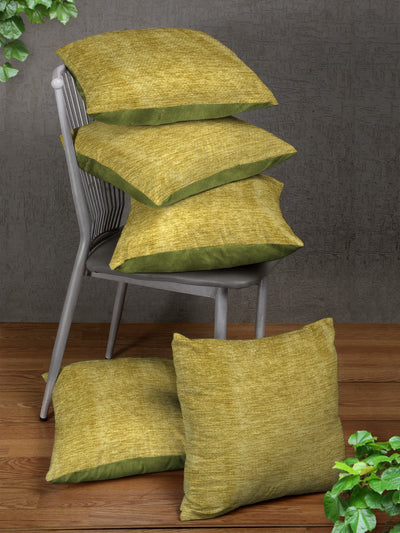 Chenille Fabric Solid Cushion Covers (Parrot Green, 16x16-inch) - Set of 5