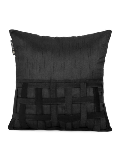 Polyester Designer Solid Plain Cushion Cover 16 inch x 16 inch, Set of 5 - Black