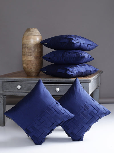 Polyester Designer Solid Plain Cushion Cover 16 inch x 16 inch, Set of 5 - Royal Blue