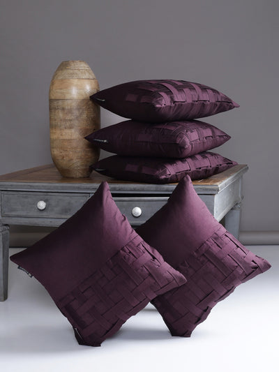 Polyester Designer Solid Plain Cushion Cover 16 inch x 16 inch, Set of 5 - Purple