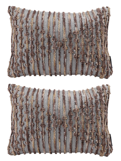Brown & Grey Set of 2 Wool Tufted 12 Inch x 18 Inch Cushion Covers