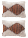 Off White & Brown Set of 2 Wool Tufted 12 Inch x 18 Inch Cushion Covers