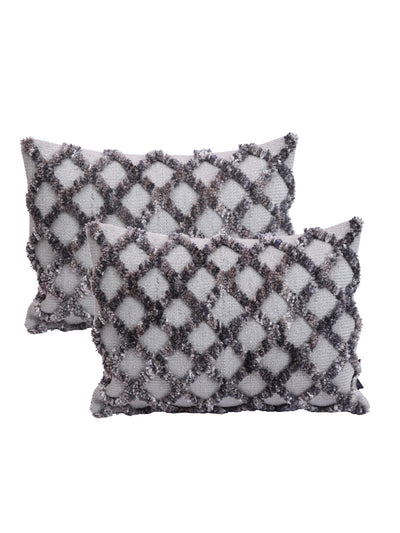 Grey Set of 2 Wool Tufted 12 Inch x 18 Inch Cushion Covers