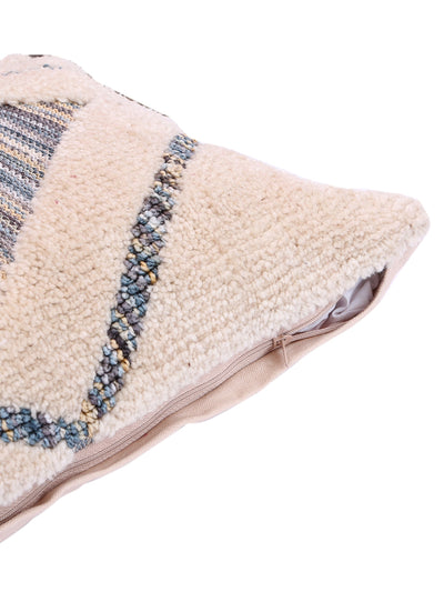 Cream & Blue Set of 2 Wool Tufted 12 Inch x 18 Inch Cushion Covers