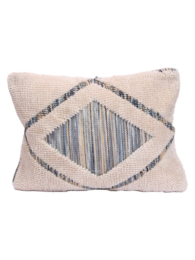 Cream & Blue Set of 2 Wool Tufted 12 Inch x 18 Inch Cushion Covers