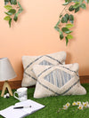 Cream & Blue Set of 2 Wool Tufted 12 Inch x 18 Inch Cushion Covers