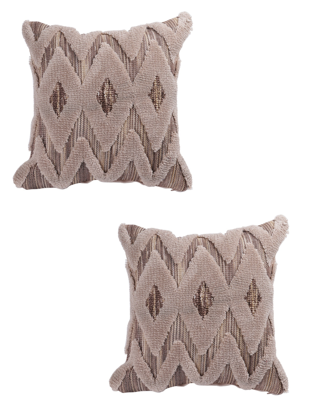 Brown & Beige Set of 2 Wool Tufted 18 Inch x 18 Inch Cushion Covers
