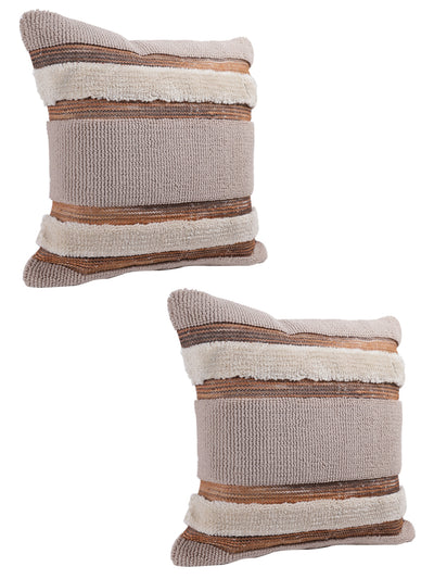 Brown & Beige Set of 2 Wool Tufted 18 Inch x 18 Inch Cushion Covers