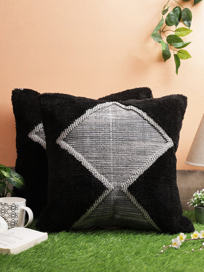 ROMEE Black ZigZag Printed Cushion Covers Set of 2