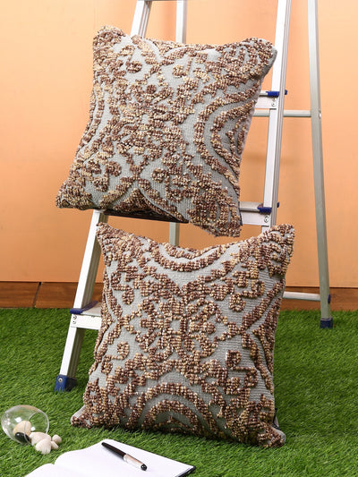 Brown & Grey Set of 2 Wool Tufted 18 Inch x 18 Inch Cushion Covers
