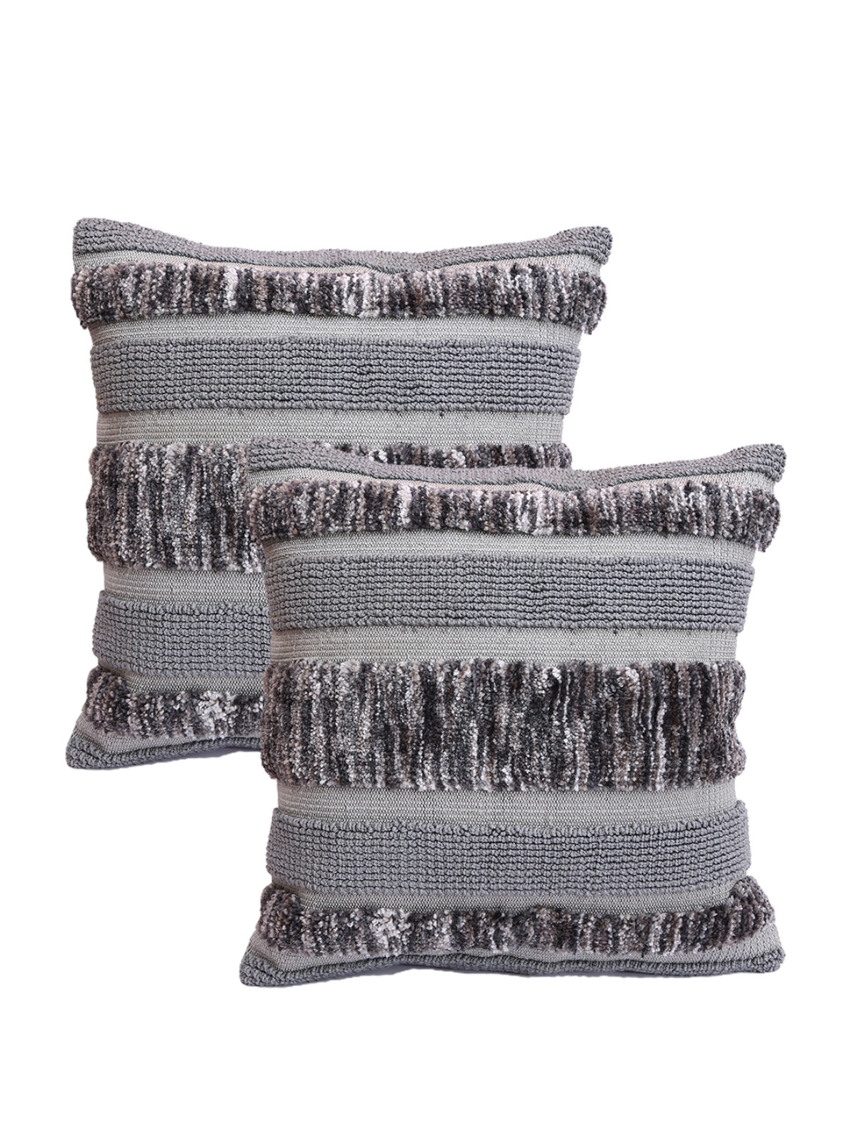 Grey Set of 2 Wool Tufted 18 Inch x 18 Inch Cushion Covers