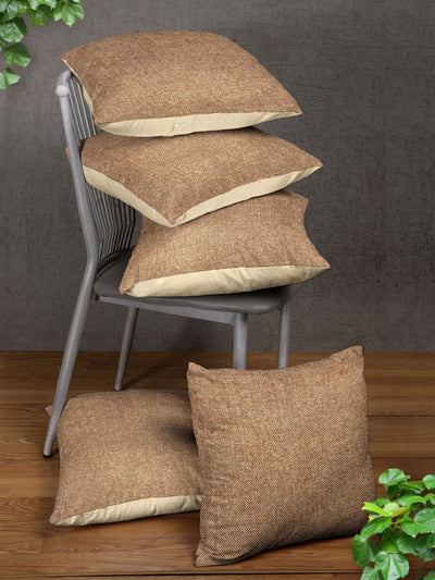 Soft Jute Polyester Fabric Solid Cushion Covers 16x16 Set of 5 - Beige